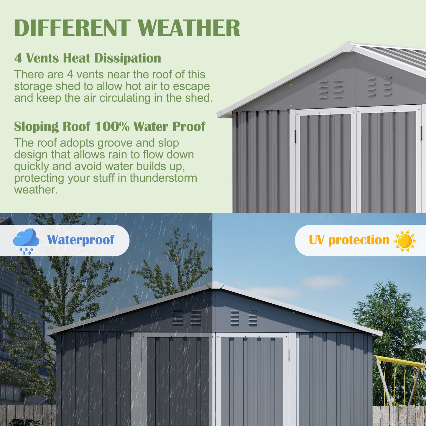 8x12 FT Outdoor Metal Storage Shed With Additional Side Door, Large Tool Shed With 2 Lockable Doors For Easy Access, Aluminum Frame, Grey Garden Patio Storage