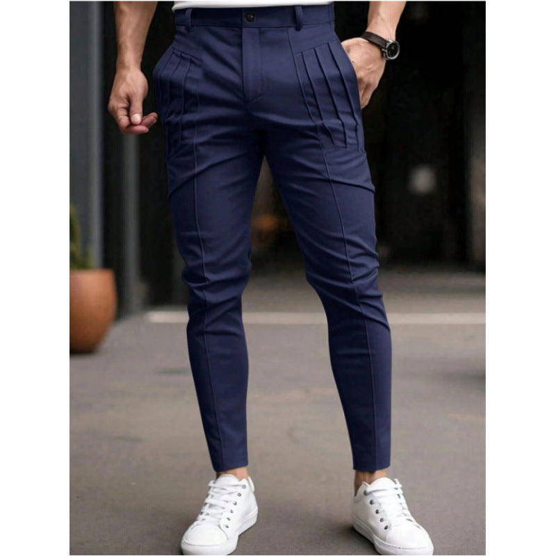 Men's Solid-Colored Dress Pants Casual Pants Slim-Fit