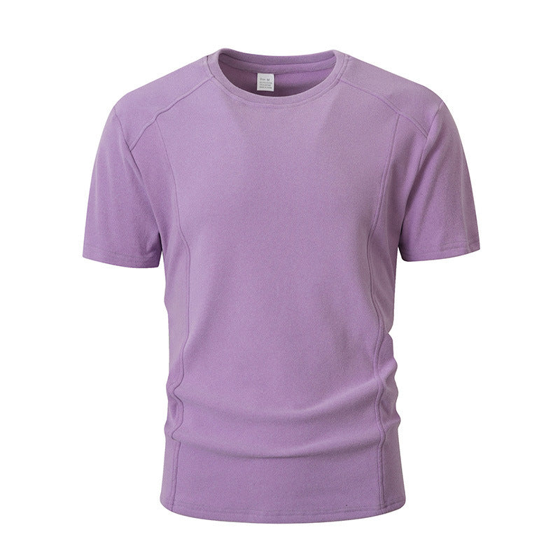 Solid-color Patchwork Sleeve Cuffs Short-sleeve Men's T-shirt Top