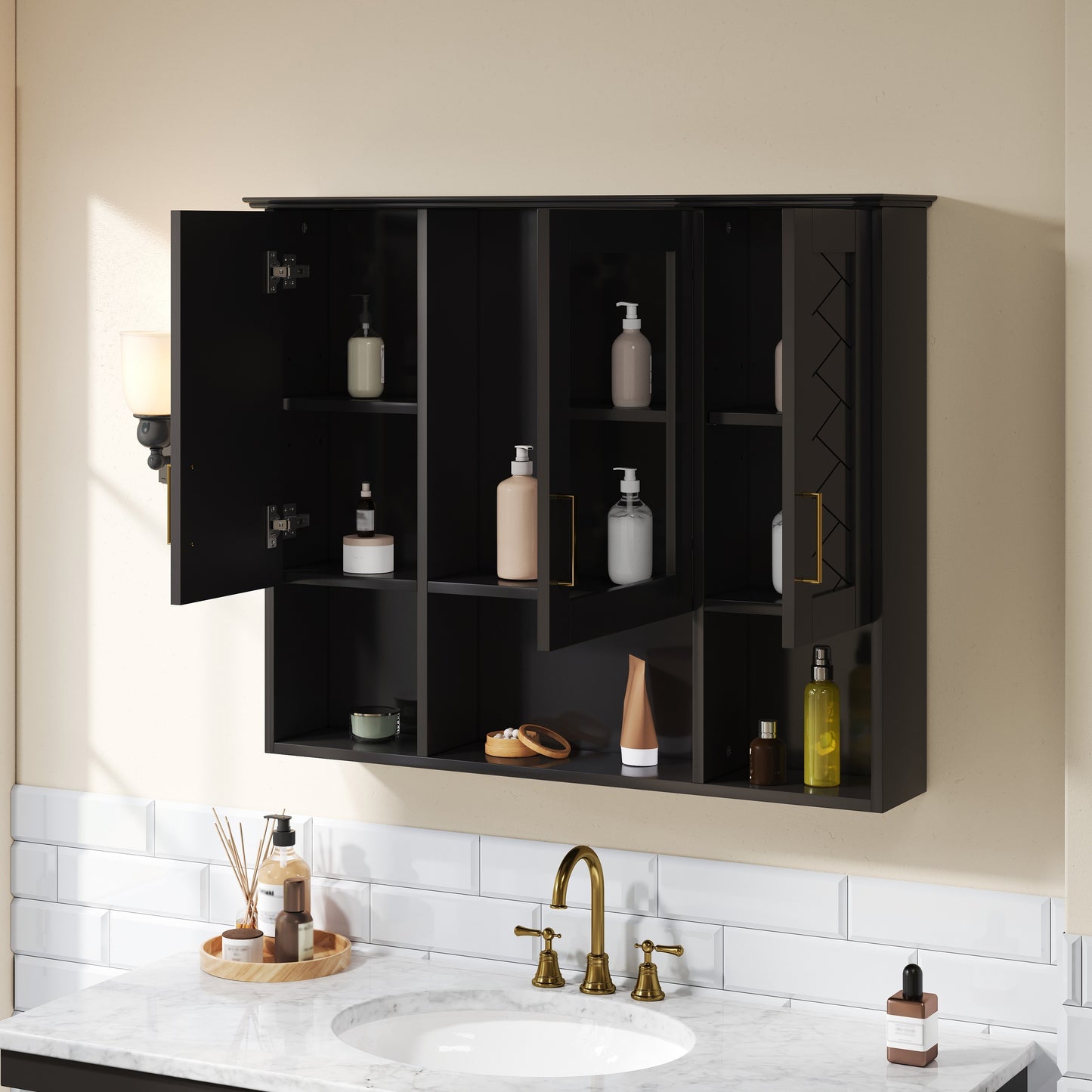 35 Inch 2-in-1 Wall Mounted Medicine Cabinet With Adjustable Shelves & Soft Close Doors, High-Define Mirror With Storage For Bathroom Vanity