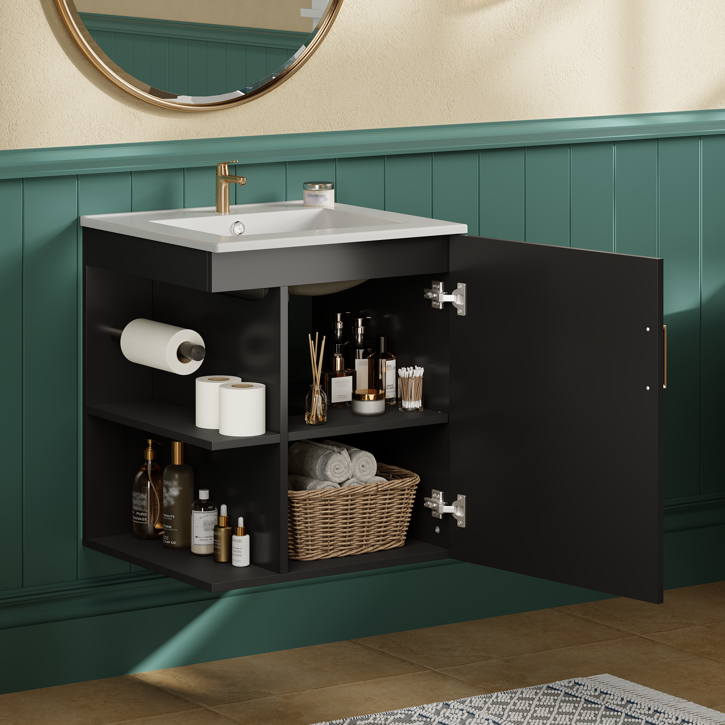 20 Wall Mounted Bathroom Cabinet With Side Cabinet Combo, Bathroom Cabinet With Soft-Closing Door, Modern Bathroom Vanity With Sink