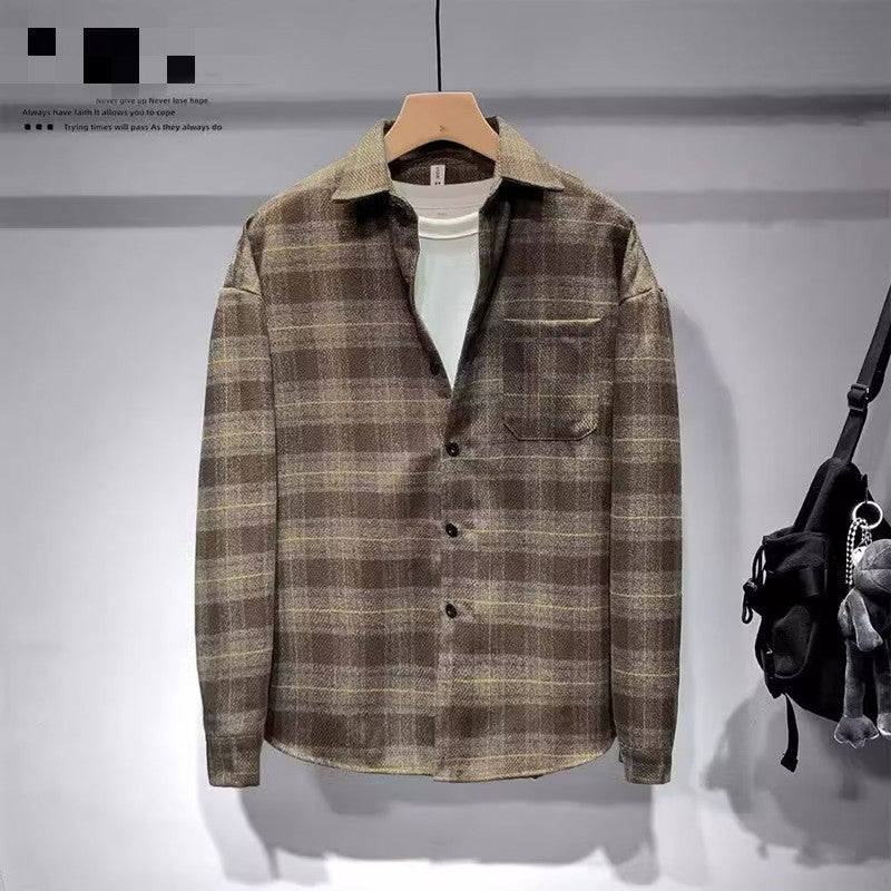 Men's Fashionable Lapel Casual Plaid Shirt
