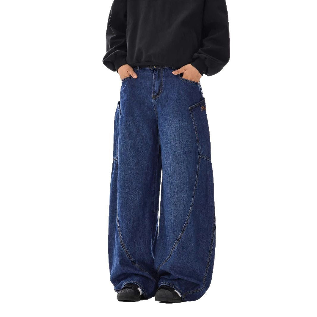 American-style Vintage Design Scimitar Workwear Jeans For Men And Women