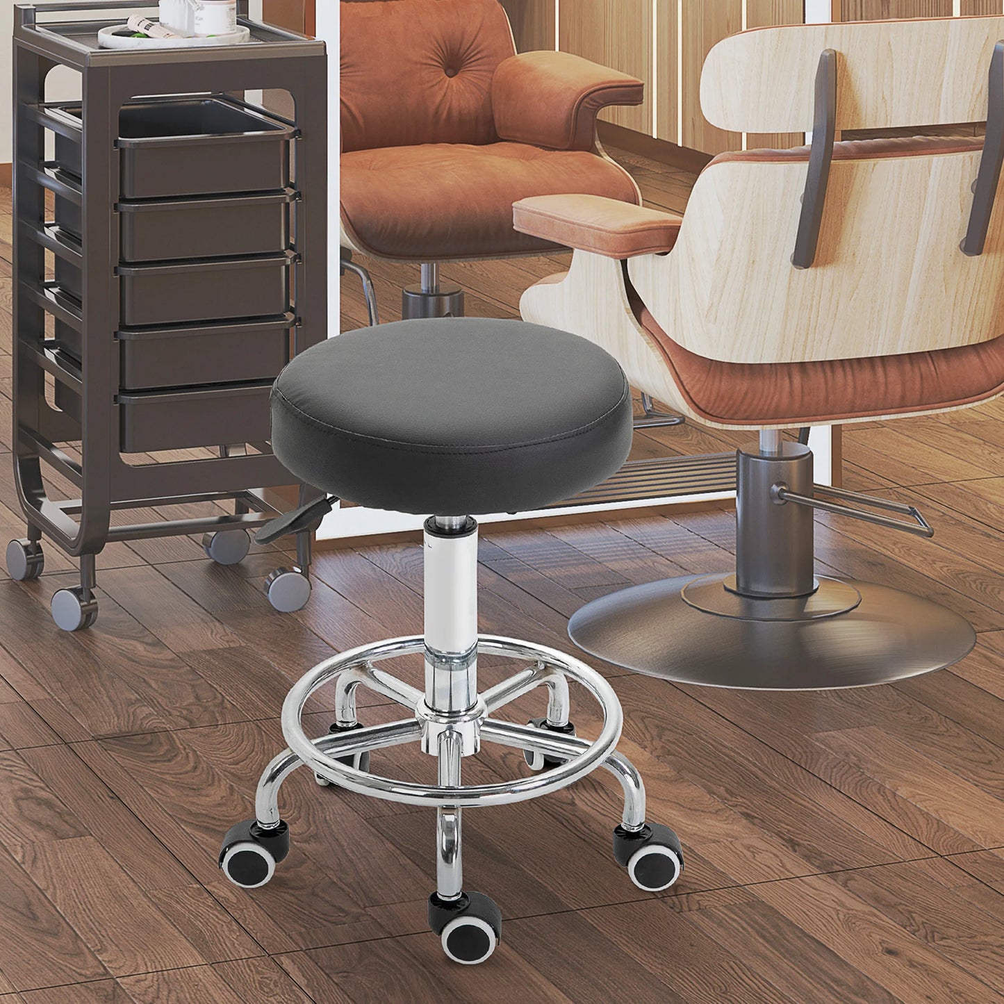 Vinsetto Round PU leather Salon Beautician Stool Adjustable Height w/ Footrest