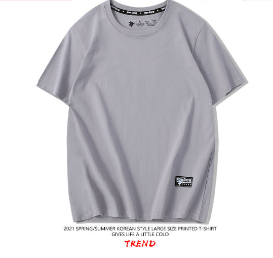 Drop-Shoulder Pure Cotton Short-Sleeve Unisex Solid-Color Blank Shirt
