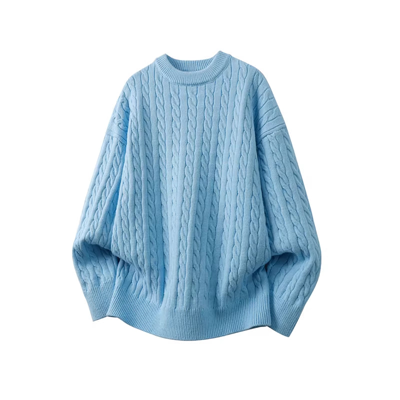 Minimalist Old-fashioned Cable Knit Crew Neck Sweater