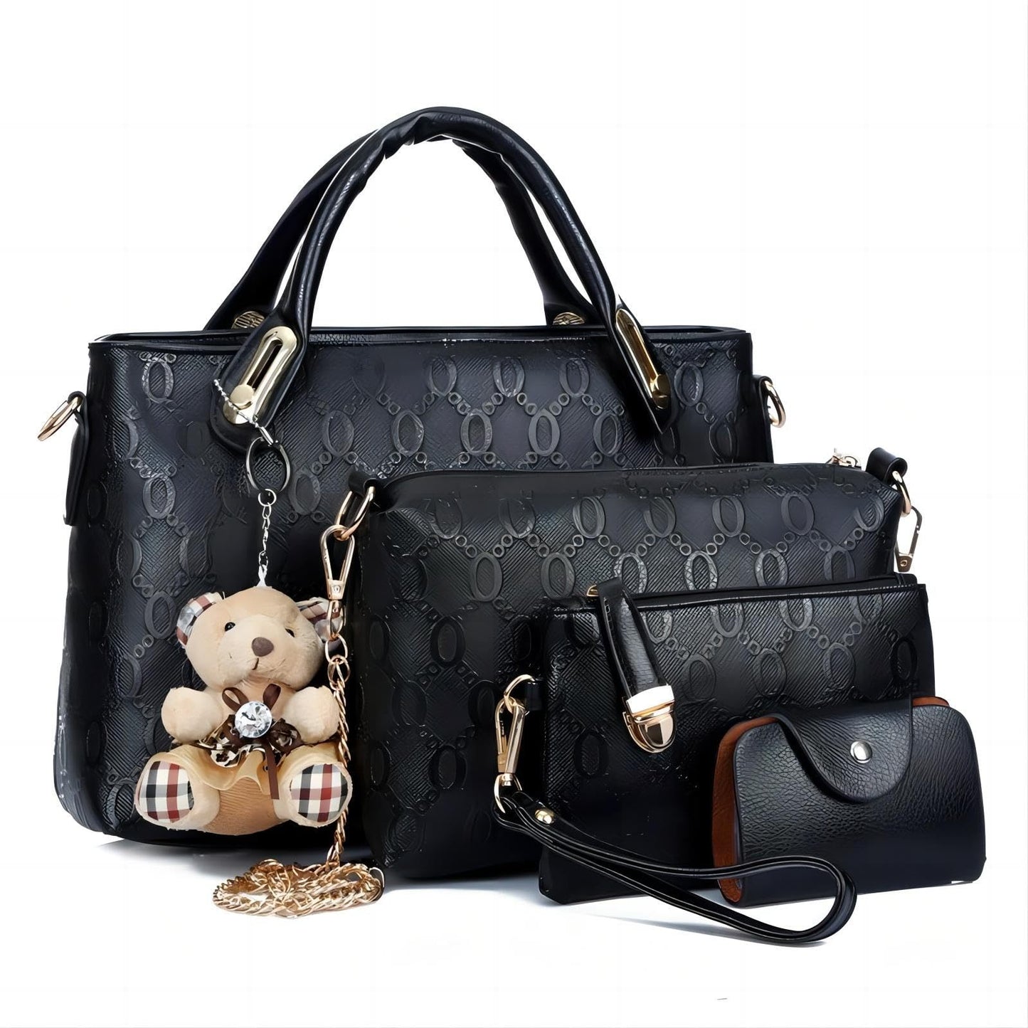 Women 4Pcs Top Handle Satchel Hobo PU Leather Handbag Set Large Tote Purse Shoulder Bag Card Holder