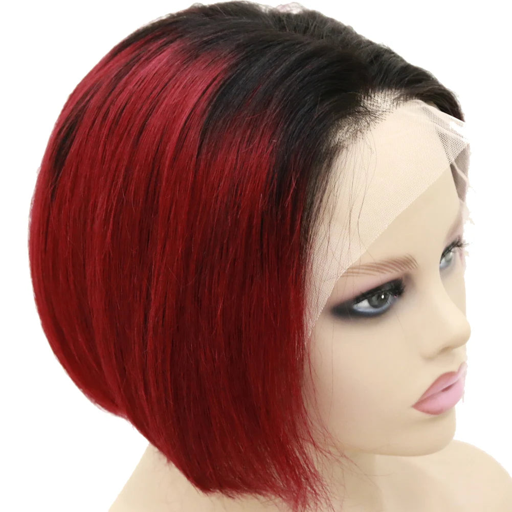 Free Shipping, Cheap Bob Peruvian Straight Human Lace Front Wigs for Black Women-8