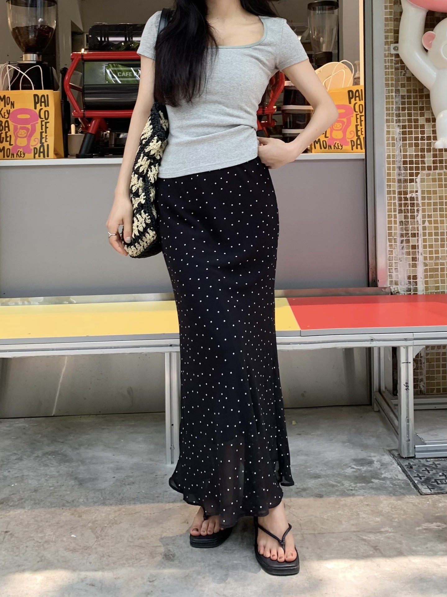 Polka Dot Chiffon Sheath High Waist Skirt Women's Fishtail Skirt