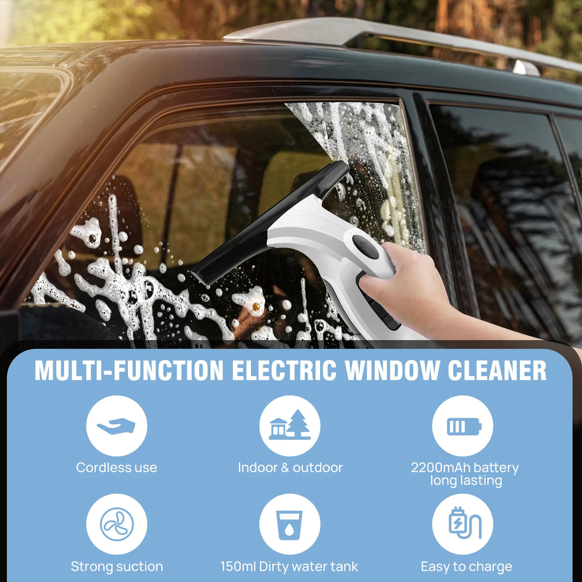 Cordless Window Vac Cleaner Rechargeable - 28cm Squeegee Element & 150ml Water Tank, Window Washer with 200ml Spray Bottle