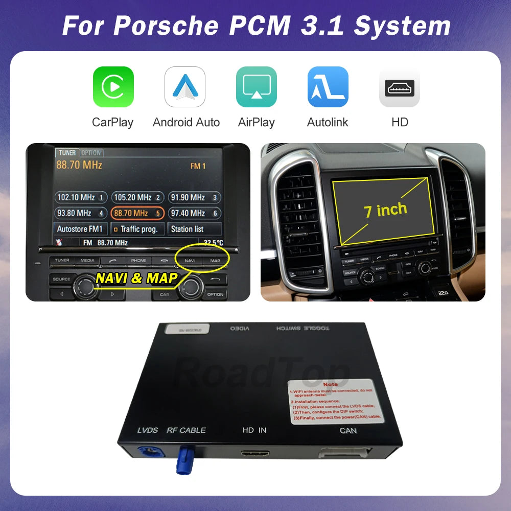 Road Top Wireless Carpaly for Porsche Macan Cayman Cayenne Panamera PCM 3.1 System Support Android Auto Rear Camera Airplay