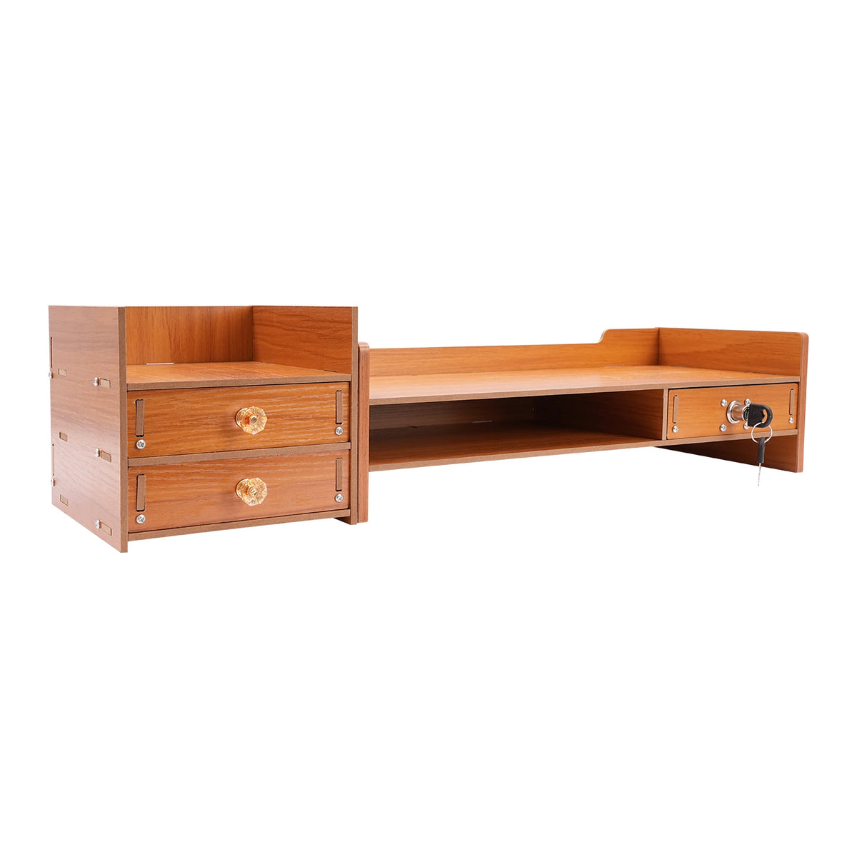 Wooden Monitor Stand Desk Computer Monitor Stand with Three Drawers and Two Keys, Computer Monitor Stand for PC Monitor Laptop