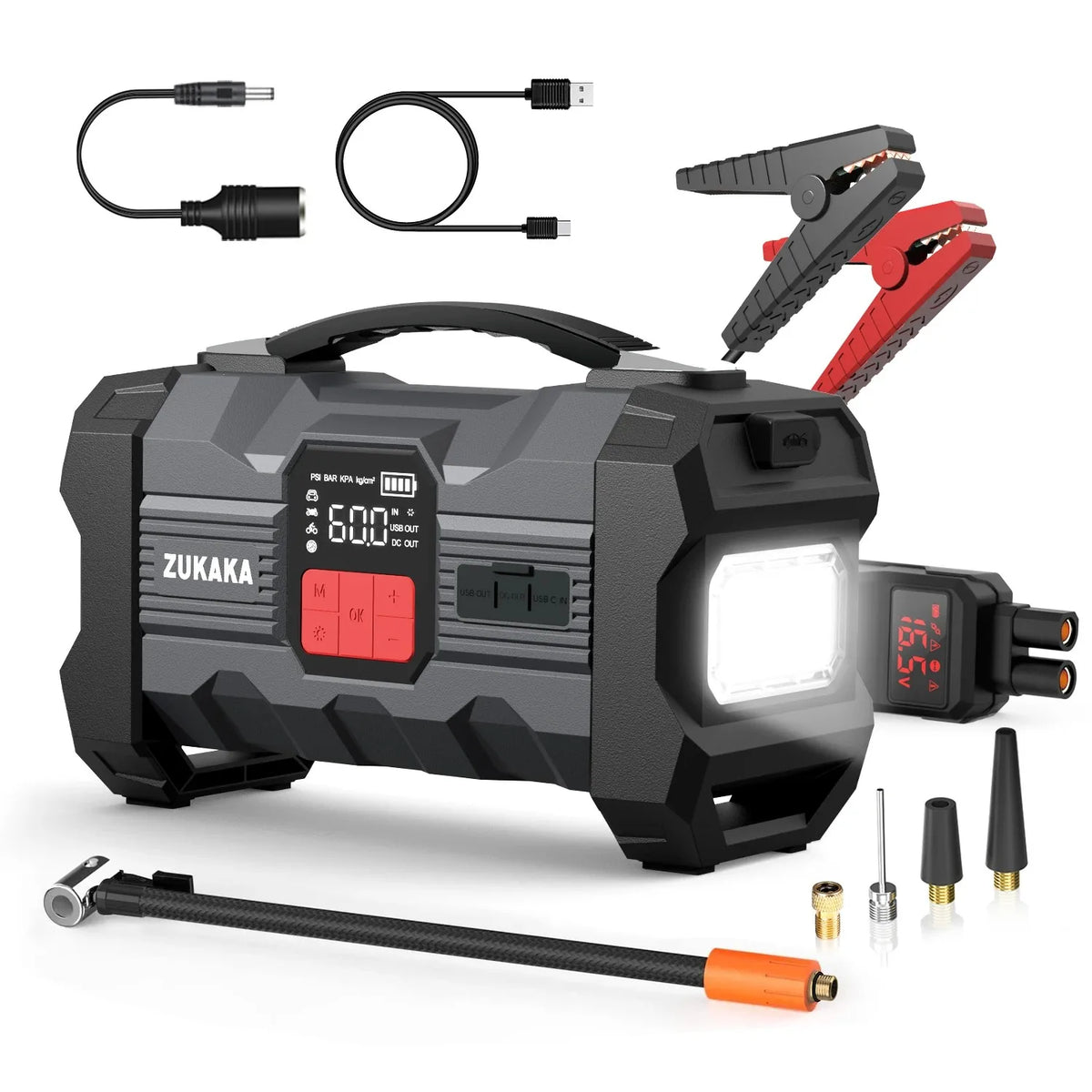 ZUKAKA 26800mAh Jump Starter with Air Compressor 4000A Booster Tyre Inflator Portable Car Battery Power Bank Charger Air Pump