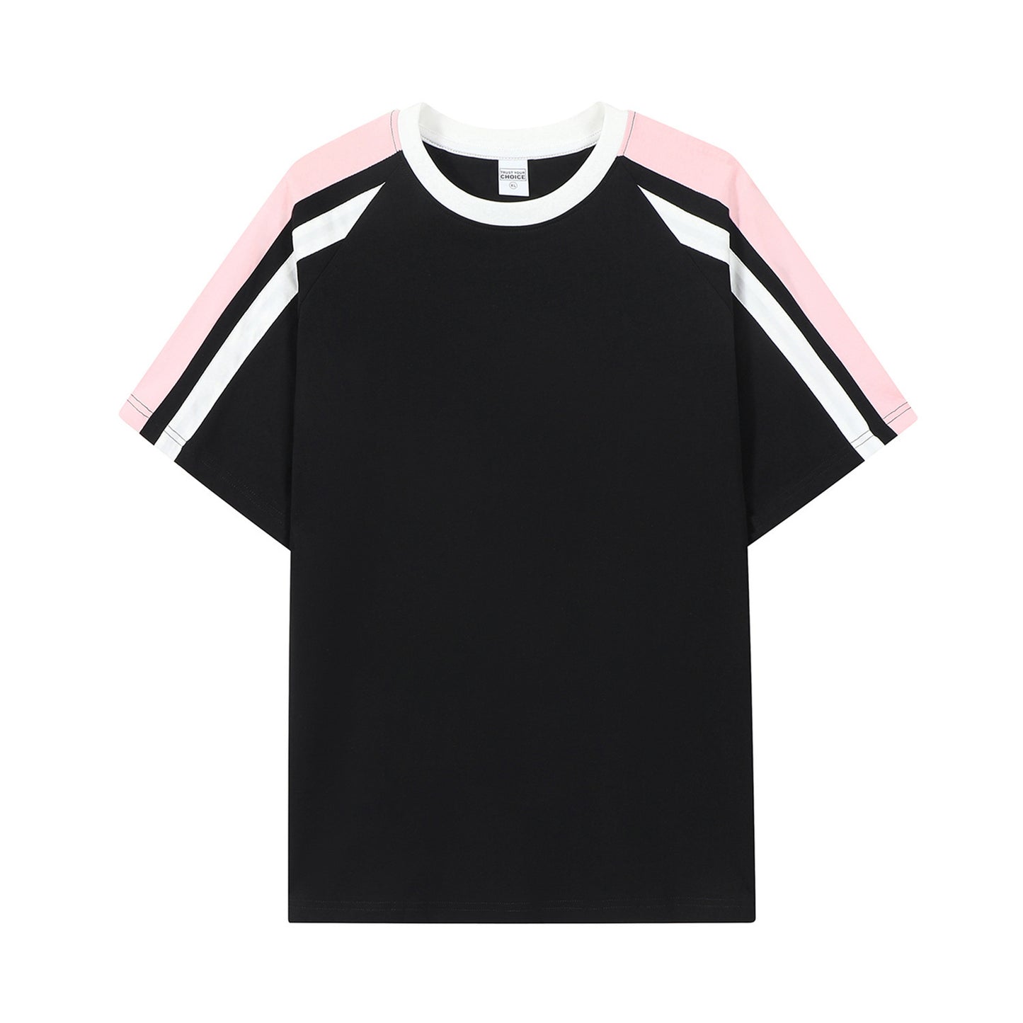 American-style Retro Contrast Color Pull-up Design Short-sleeved T-shirt