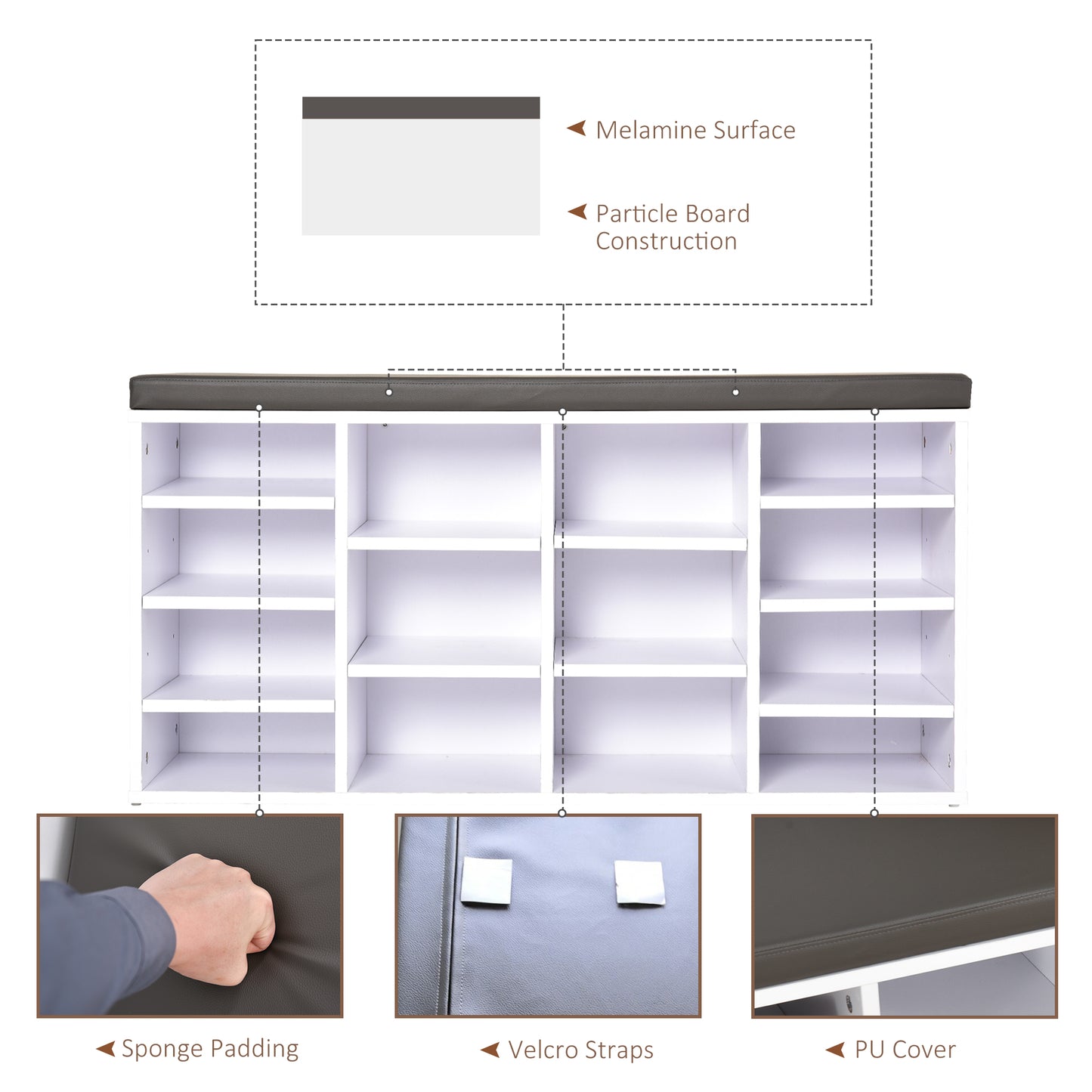 Multi-Storage Shoe Rack W/ 14 Compartments Cushion Moving Shelves Solid Frame Foot Pads Home Office Tidy Organisation Boots Trainers White