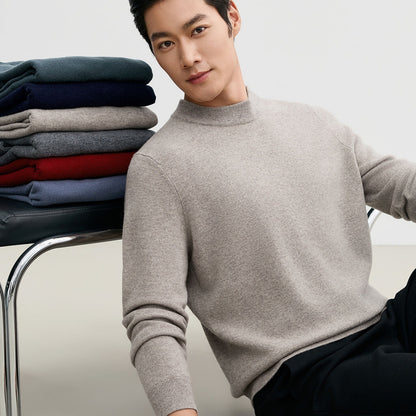 Men's Solid-Colored Wool Pullover Base Layer Sweater