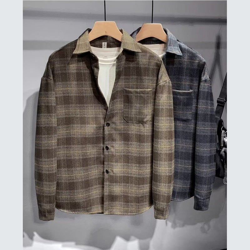 Men's Fashionable Lapel Casual Plaid Shirt