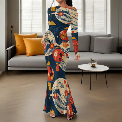 Women's 2025 Summer Casual Long Dresses Off Shoulder Long Sleeve Dress