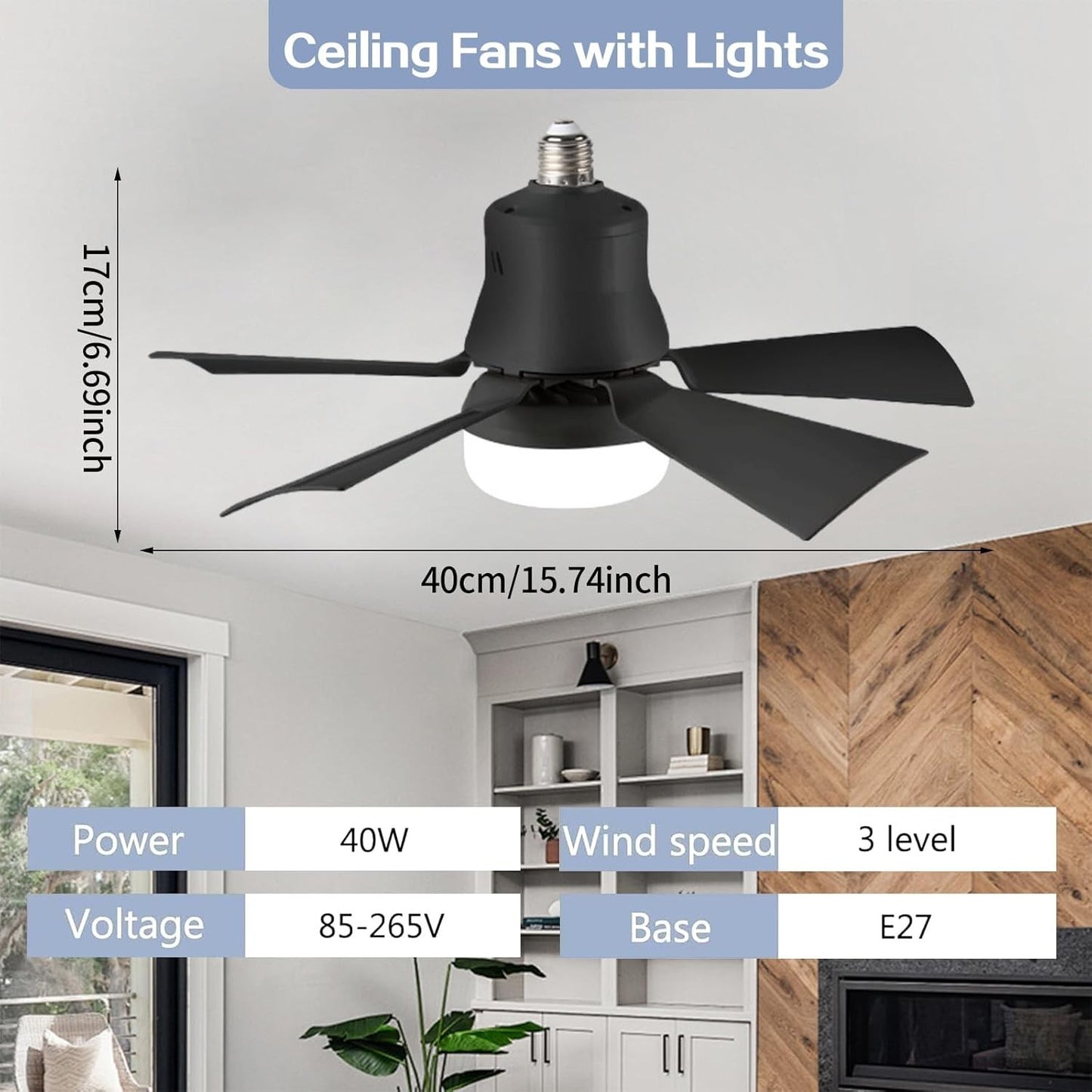 Modern Ceiling Fan With LED Light Remote Control Lighting E27 Bedroom Livingroom
