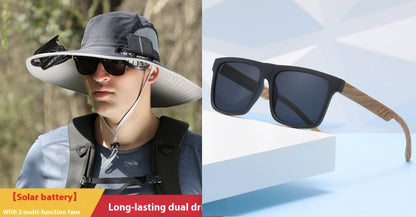 Outdoor Wide Brim Sun Hat With Solar Fan Wide Brim Solar Fan Outdoor Fishing Hat Solar USB Charging Solar Powered Hat Adjustable