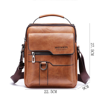 Popular Men's Messenger Bag One Shoulder Retro Business Backpack PU Leather Flaps Crossbody Bags Business Flap Male Solid Travel Bag