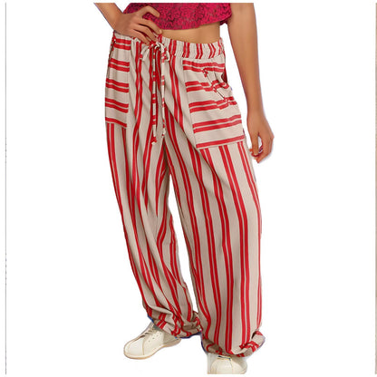 Drawstring High Waist Casual Belt Pocket Women