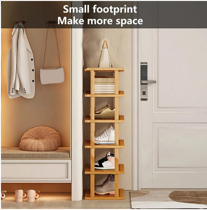 6-Tier Bamboo Shoe Rack - Vertical Space Saving Shoe Organizer Corner Shelf UK