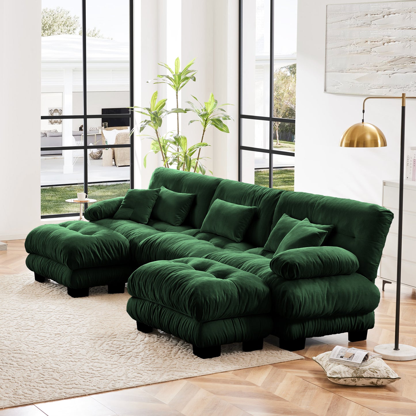 Luxury Modular Sectional Sofa Couch - Oversized U Shaped Cloud Couch For Living Room,Deep Seat Sofa Couch With 2 Ottomans ,Chenille Green
