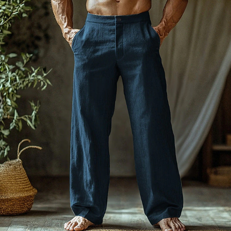 Men's Linen Button Slant Pocket Breathable Trousers