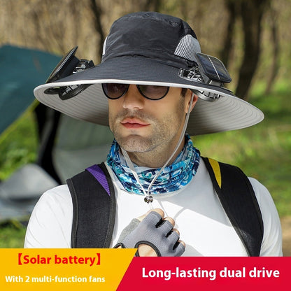 Outdoor Wide Brim Sun Hat With Solar Fan Wide Brim Solar Fan Outdoor Fishing Hat Solar USB Charging Solar Powered Hat Adjustable