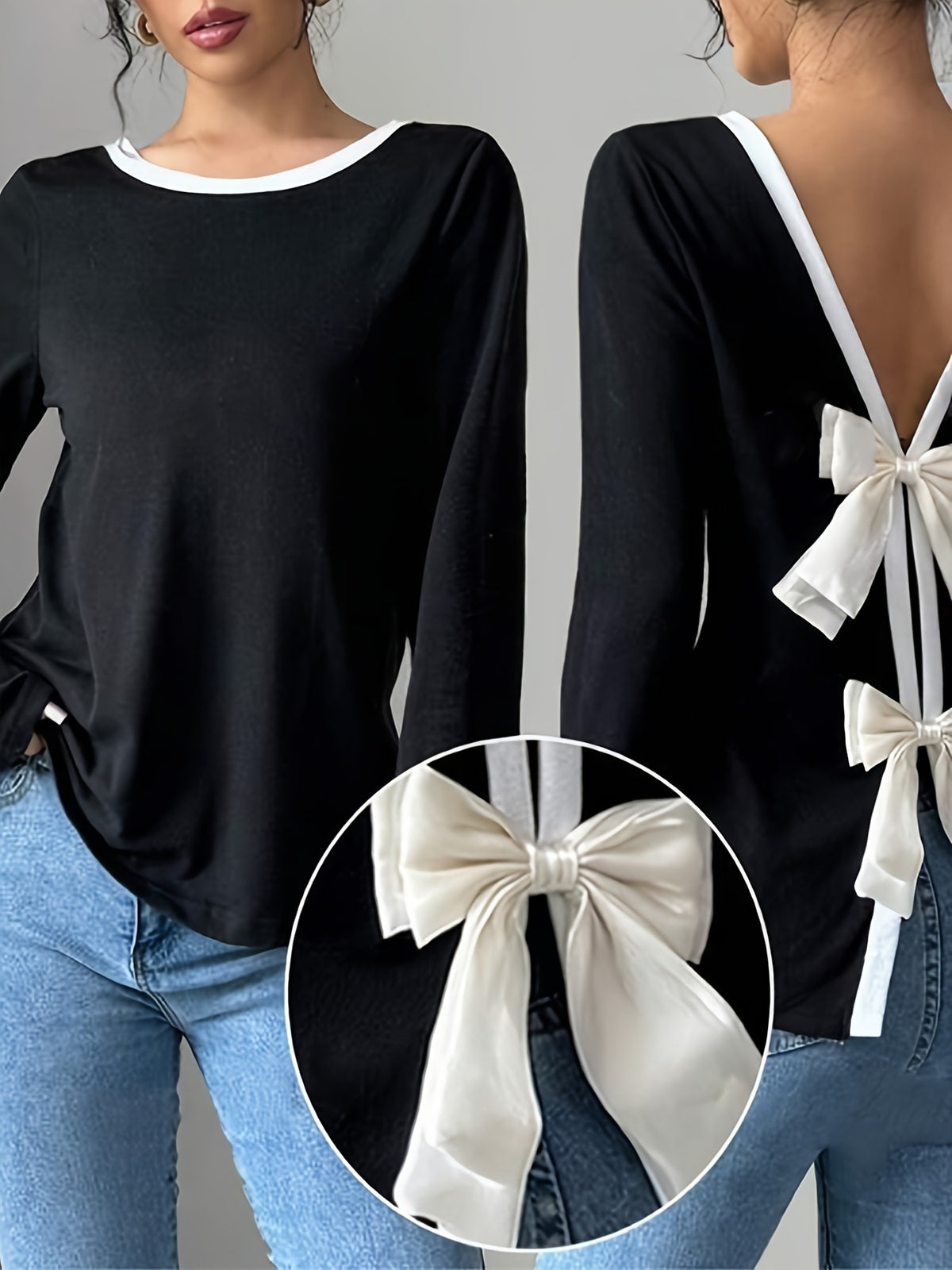 Women's Trendy Round Neck Two-Piece Illusionknit T-Shirt Full Sleeve Base Layer Top Crew Neck Design