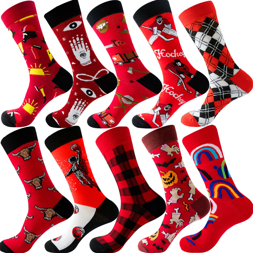 Autumn Diamond-patterned Mens Socks Christmas Animal And Fruit-themed Socks