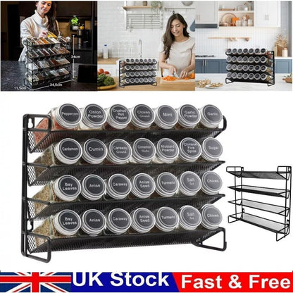4 Tiers Metal Spice Rack Kitchen Countertop Cupboard Spice Herb Jar Storage Shelf