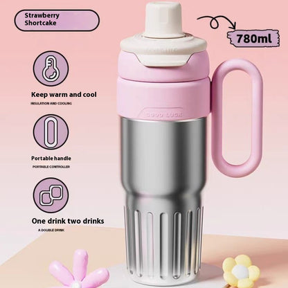 780ml Gradient Double Drink Thermal Cup Stainless Steel With Lid Coffee Cup Thermos Large Capacity Straw Cup For Male And Female