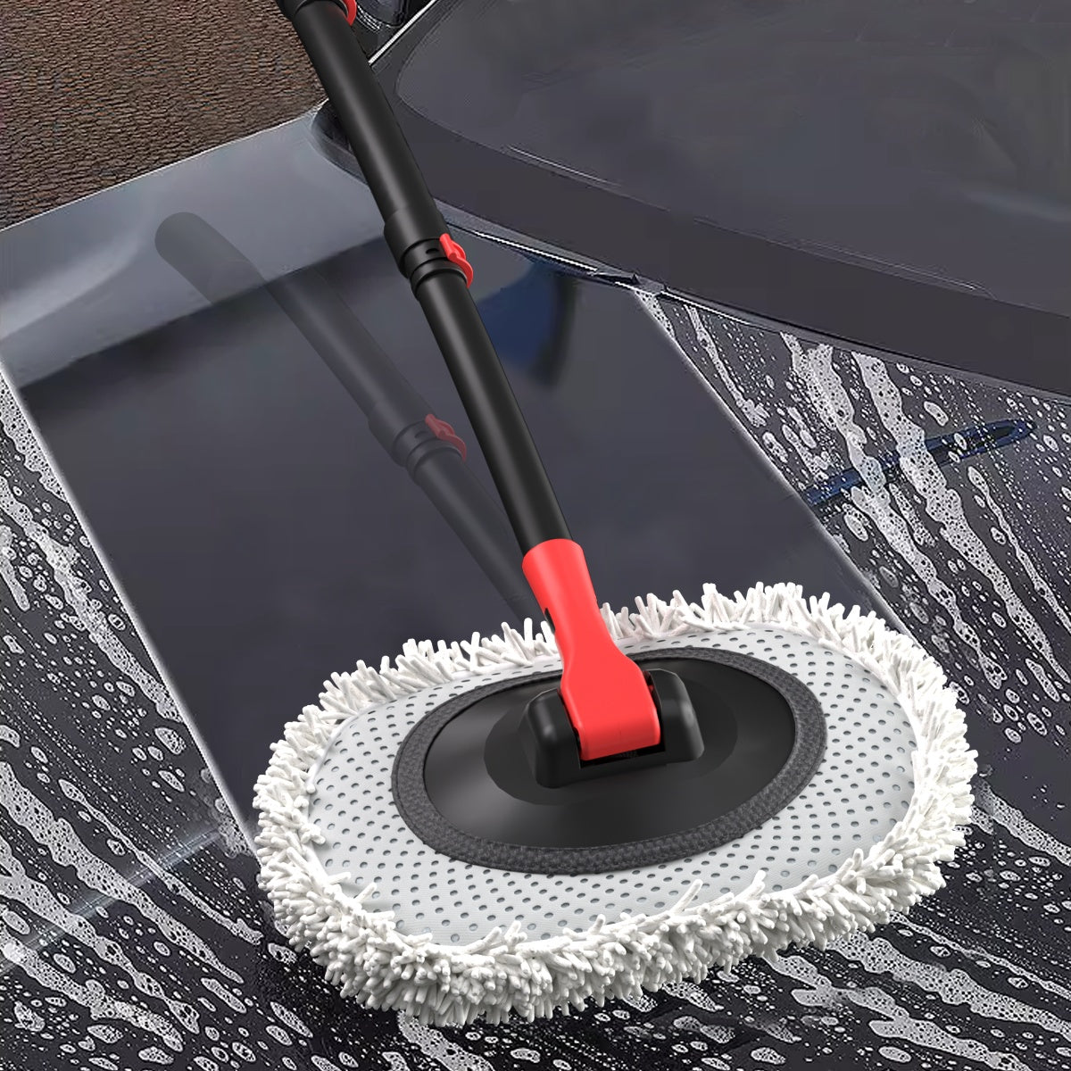 Portable 41-inch Automatic Water Car Wash Mop For Home And Outdoor Use, Featuring A Soft Brush Head To Prevent Scratches, Includes A 10-meter Hose That Connects To A Water Faucet, Suitable For Cleanin