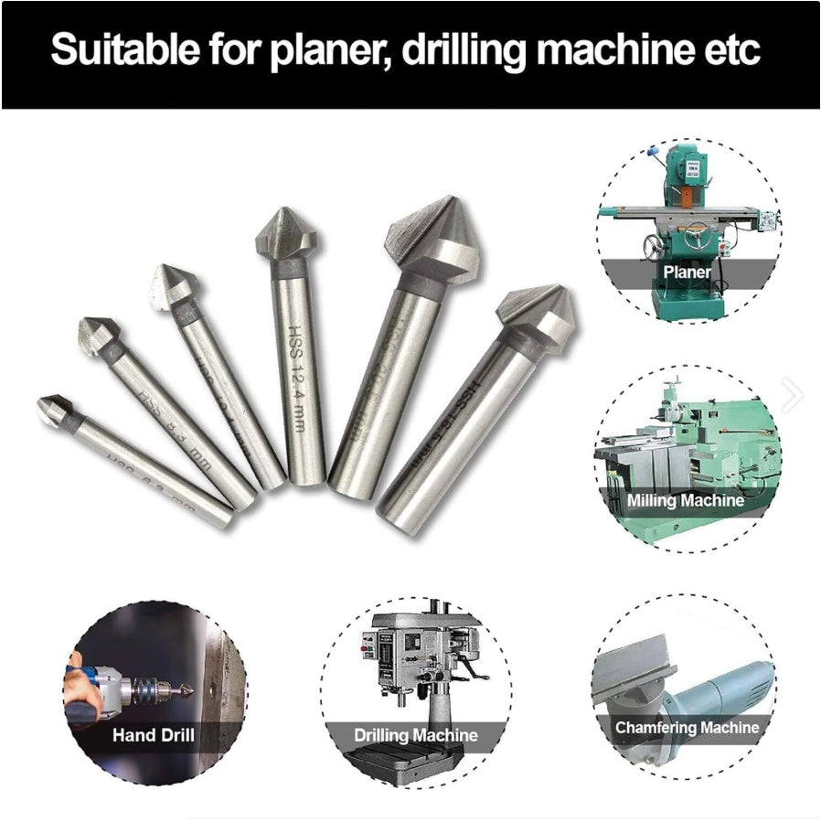 6 Pcs Lower Drill Sink Drill Sink Wood Metal HSS Cone Lower 6.3-20.5 Mm Set
