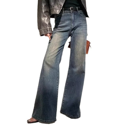 Retro Washed Blue Women's Micro-pull Mop Jeans