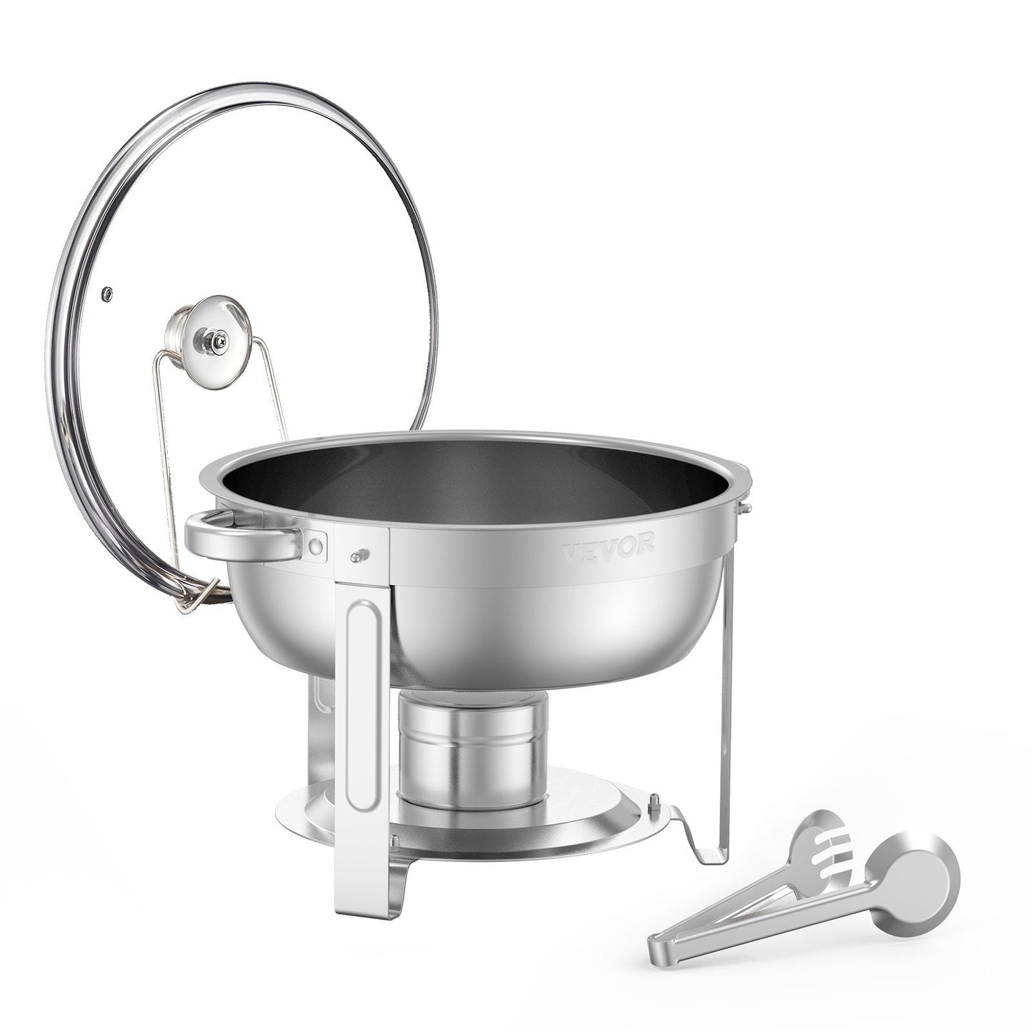 5 Qt 2 Pack Round Chafing Dish Buffet Set Full-Size Pan Stainless Steel Silver