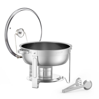 5 Qt 2 Pack Round Chafing Dish Buffet Set Full-Size Pan Stainless Steel Silver