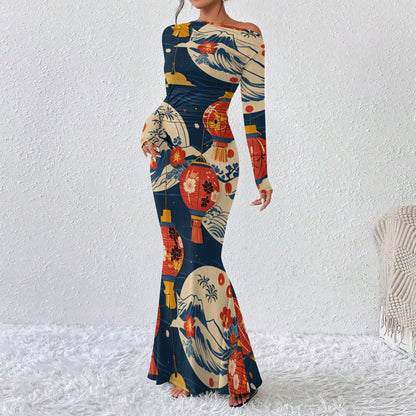 Women's 2025 Summer Casual Long Dresses Off Shoulder Long Sleeve Dress