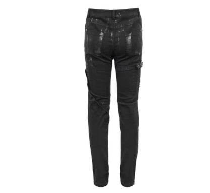 Punk Mecha Mens Trousers Slim-fit Casual Pants With A Washed Distressed Denim Look