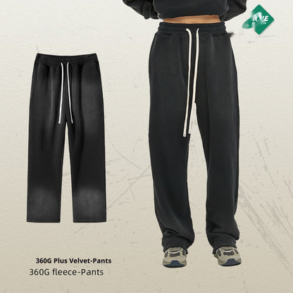 Spray Dyed Distressed Men's Trousers Bright White Washed And Worn Casual Pants