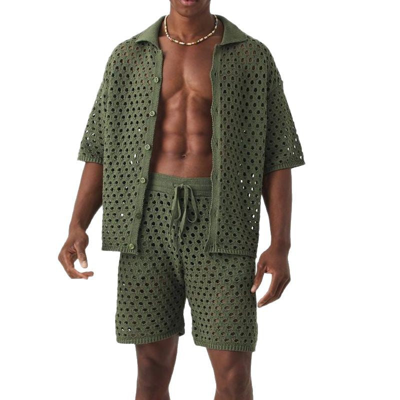 Men's Sporty Casual Set Knitted Shirt And Shorts