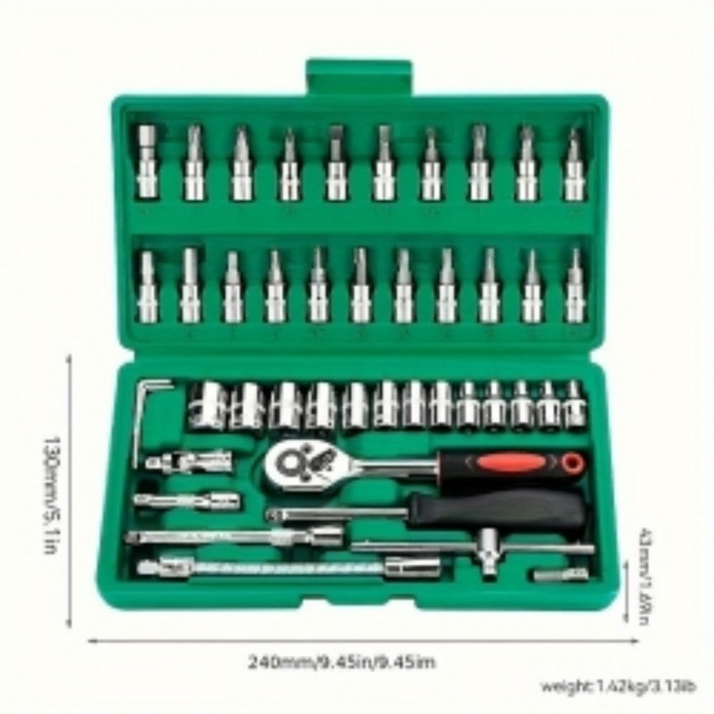46PCS 1-4  Ratchet Wrench Combination Socket Tool Set Kit Auto Car Repair Tools
