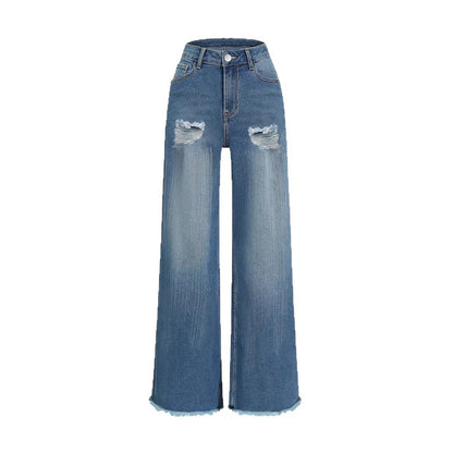 Raw Hem Ripped Loose Wide-leg Flared Jeans