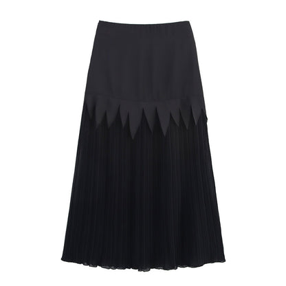Acetate Satin Chiffon Slimming Patchwork Pleated Skirt