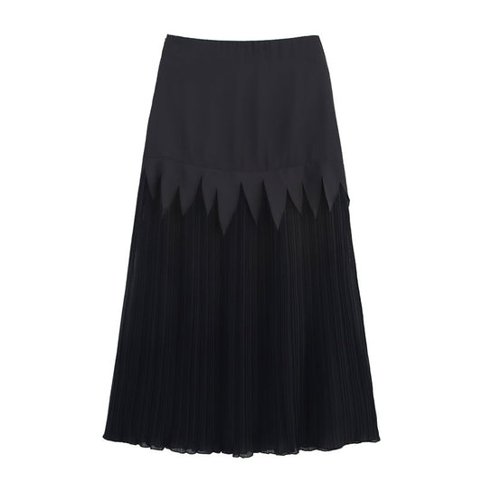 Acetate Satin Chiffon Slimming Patchwork Pleated Skirt