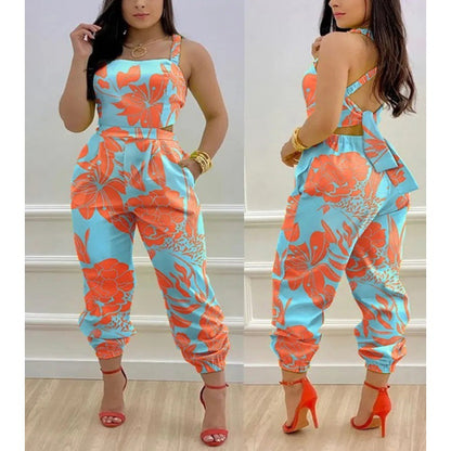 Fashion Bowknot Women's Printed Wear Jumpsuit