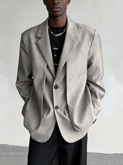 Men's Elegant Striped Faux Two-piece Blazers