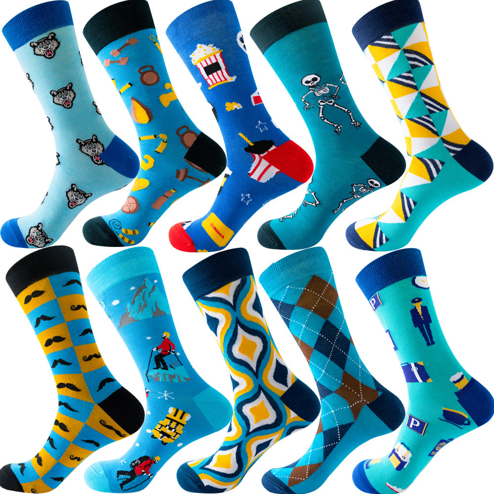 Autumn Diamond-patterned Mens Socks Christmas Animal And Fruit-themed Socks